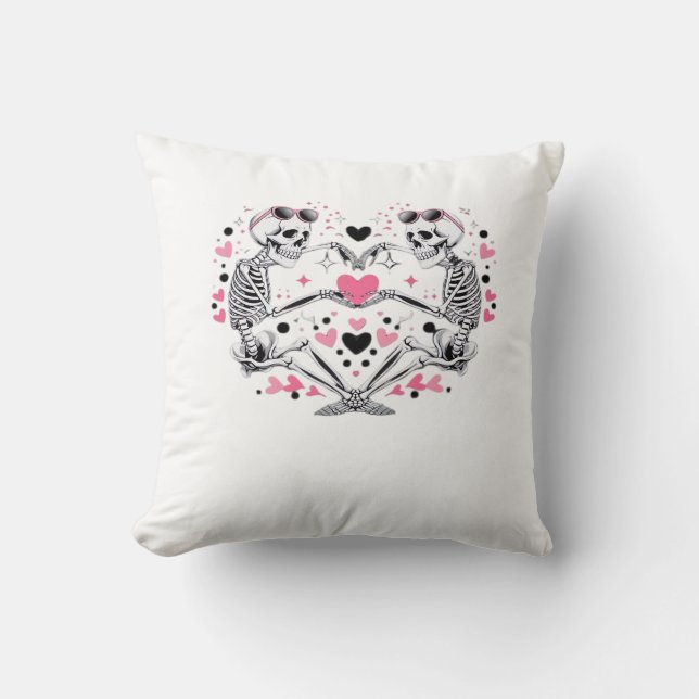 Skeleton Heart Hands Viral Trendy Vibe Throw Pillow (Front)