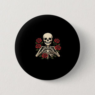 Skeleton Heart Hands With Red Roses – Romantic Got Button