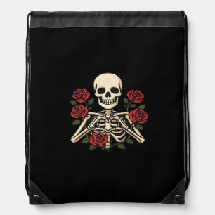 Skeleton Heart Hands With Red Roses – Romantic Got Drawstring Bag