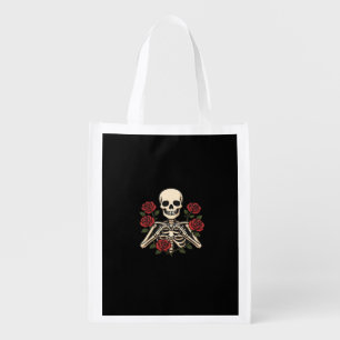 Skeleton Heart Hands With Red Roses – Romantic Got Grocery Bag