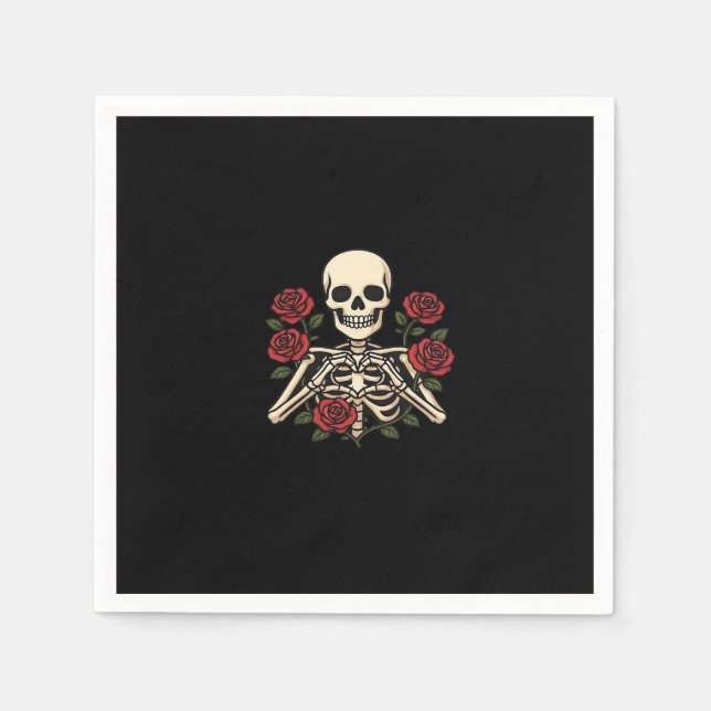 Skeleton Heart Hands With Red Roses – Romantic Got Napkins (Front)