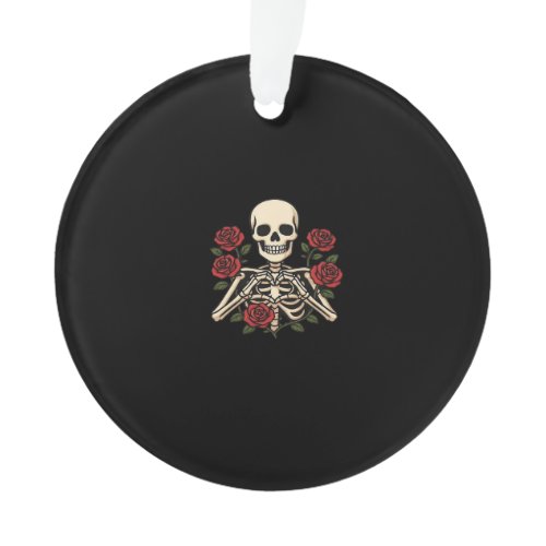 Skeleton Heart Hands With Red Roses – Romantic Got Ornament