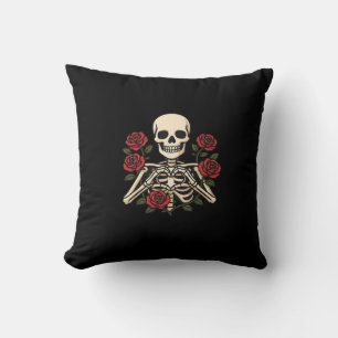 Skeleton Heart Hands With Red Roses – Romantic Got Throw Pillow