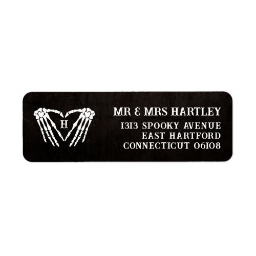 Skeleton Heart Monogram Goth Halloween Wedding Label