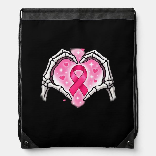 Skeleton Heart Ribbon Awareness Inspirational Desi Drawstring Bag (Front)