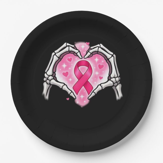 Skeleton Heart Ribbon Awareness Inspirational Desi Paper Plates (Front)