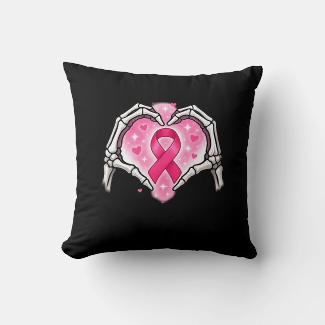 Skeleton Heart Ribbon Awareness Inspirational Desi Throw Pillow (Front)