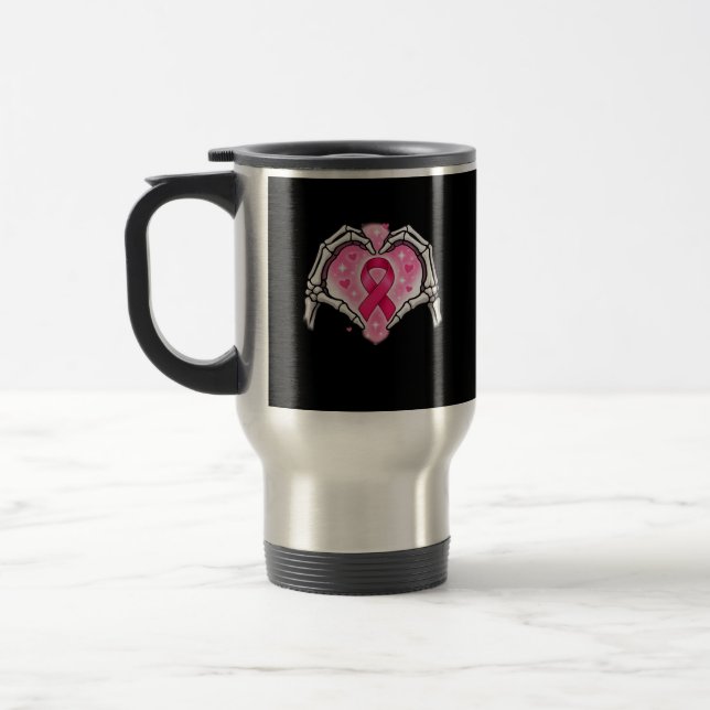 Skeleton Heart Ribbon Awareness Inspirational Desi Travel Mug (Left)