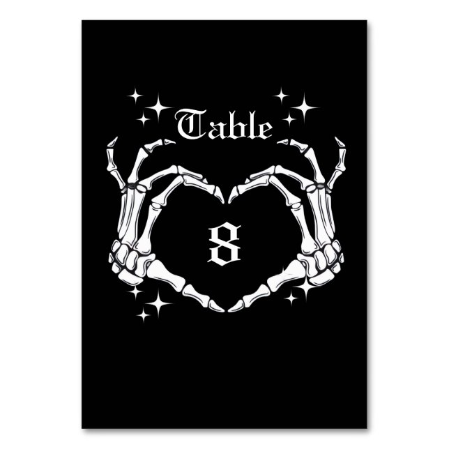  Skeleton Heart Shaped Hand Wedding  Table Number (Front)