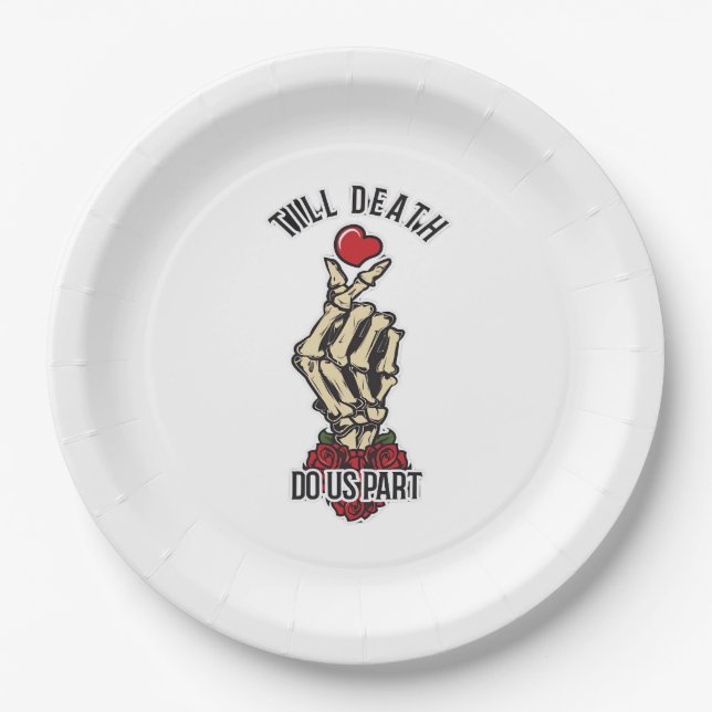 Skeleton Heart Till Death Do Us Part Paper Plates (Front)