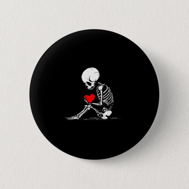 Skeleton Heart Valentines Emo Gothic Minimalist Ck Button (Front)