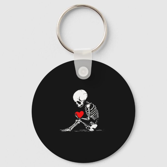 Skeleton Heart Valentines Emo Gothic Minimalist Ck Keychain (Front)