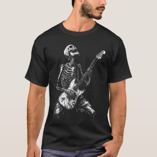 Skeleton Heavy Death Metal Rock Punk Gothic Guitar T-Shirt
