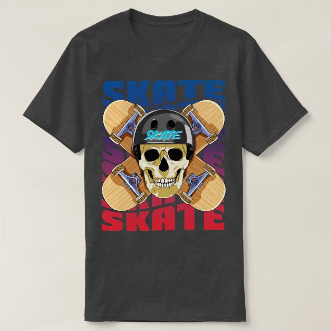 Skeleton Helmet Skateboarder Skateboard Decks Skat T-Shirt (Design Front)