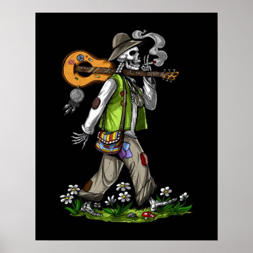 Skeleton Hippie Poster