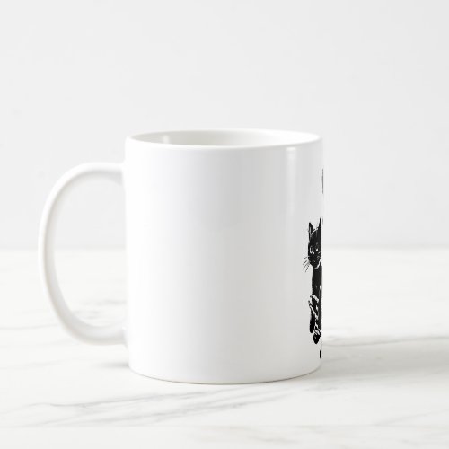 Skeleton holding a Cat Coffee Mug