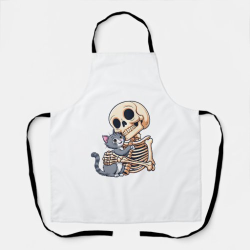 Skeleton Holding a Cat Cute Halloween Costume Skul Apron