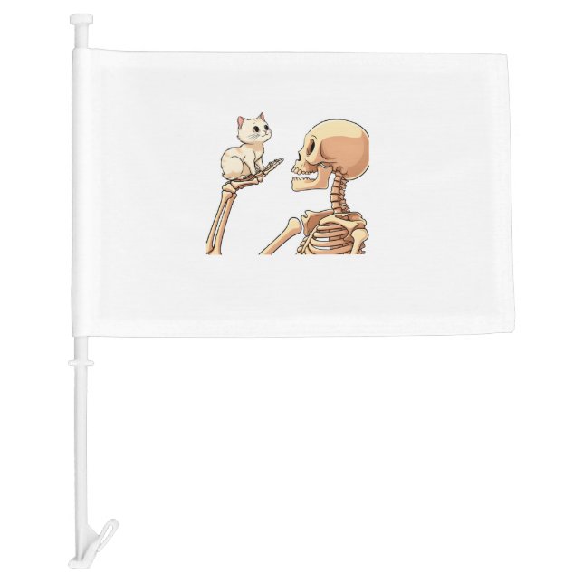 Skeleton Holding a Cat Funny Halloween Costume Sku Car Flag (Front)
