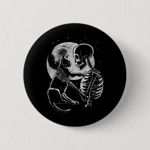 Skeleton Holding A Cat Funny Halloween Men Women G Button