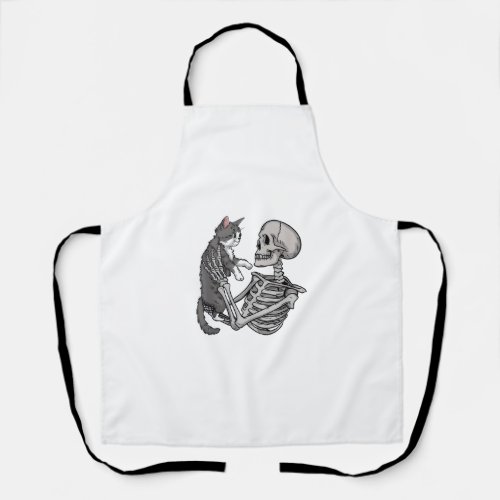 Skeleton Holding a Cat Lazy Halloween Costume Skul Apron