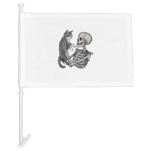 Skeleton Holding a Cat Lazy Halloween Costume Skul Car Flag