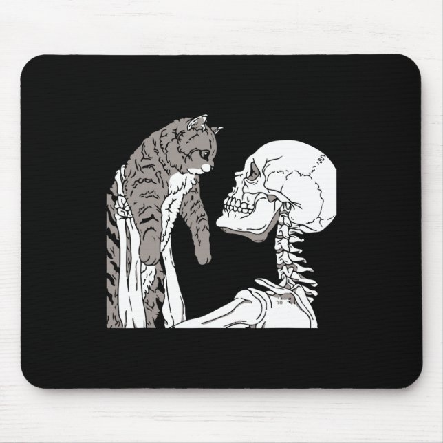 Skeleton Holding A Cat Lazy Halloween Costume Skul Mouse Pad (Front)