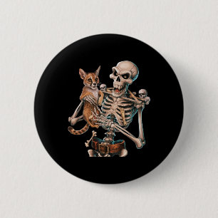 Skeleton Holding A Cat Skull Kitty Halloween Men W Button
