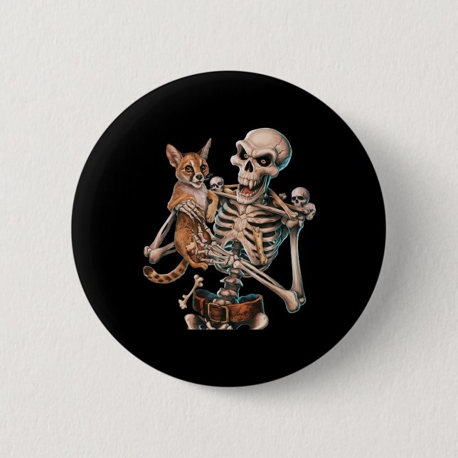 Skeleton Holding A Cat Skull Kitty Halloween Men W Button (Front)