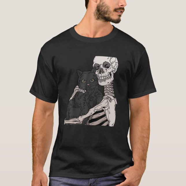 Skeleton Holding A Cat T-Shirt (Front)