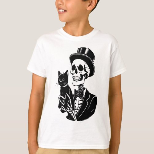 Skeleton holding a Cat T_Shirt