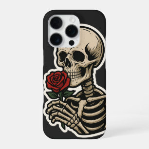 Skeleton Holding a Rose – Artistic Gothic Sticker iPhone 16 Pro Case