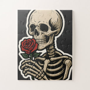 Skeleton Holding a Rose – Artistic Gothic Sticker Jigsaw Puzzle