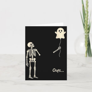 Skeleton Holding Balloon Ghost Gothic Halloween Card