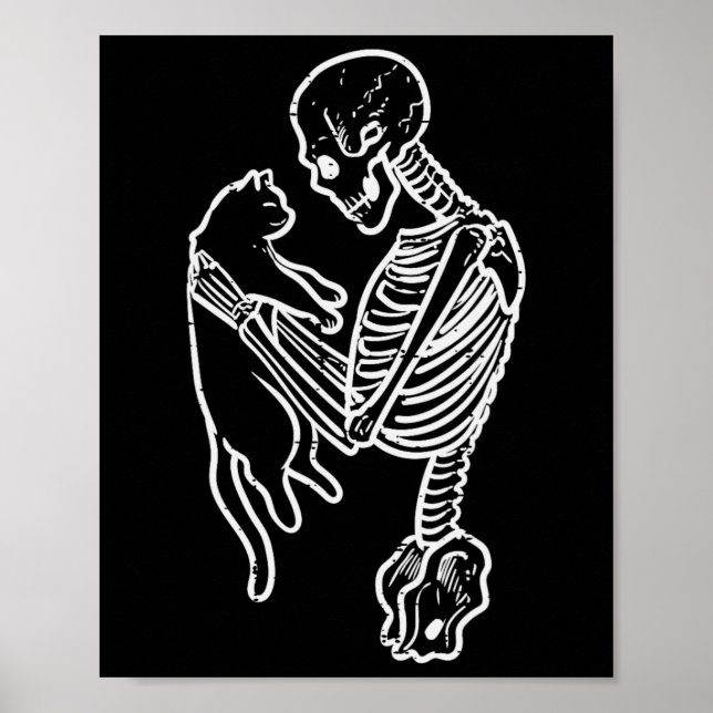 Skeleton Holding Cat Fun Halloween Costume Men Wom Poster (Front)