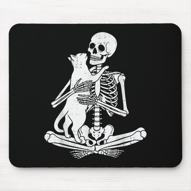 Skeleton Holding Cat Funny Soky Halloween Meow Kit Mouse Pad (Front)