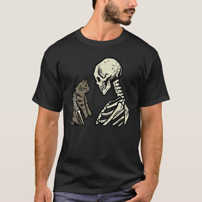 Skeleton Holding Cat  Halloween Skull Men Women Ki T-Shirt (Front)
