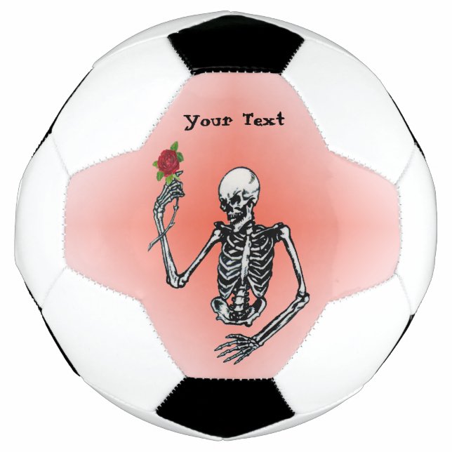 Skeleton Holding Red Rose on Stem in Raised Hand Soccer Ball (Front)
