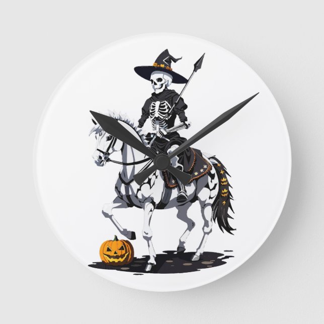 Skeleton Horse Rider - Halloween Skeleton Round Clock (Front)