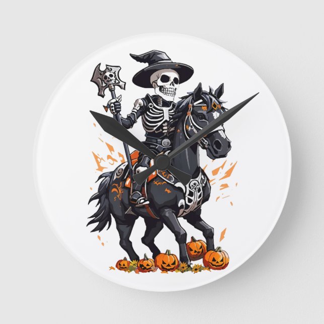 Skeleton Horse Rider Round Clock (Front)