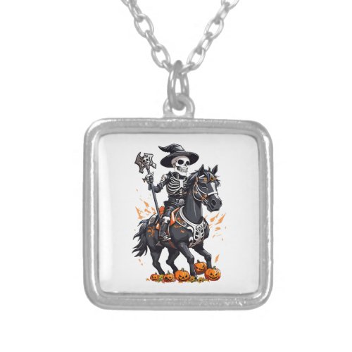 Skeleton Horse Rider Silver Plated Necklace