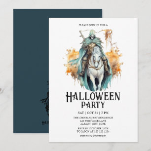 Skeleton Horseman Costume Mint Halloween Party Invitation