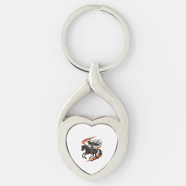 Skeleton Horseman Riding Flaming Horse Keychain (Front)