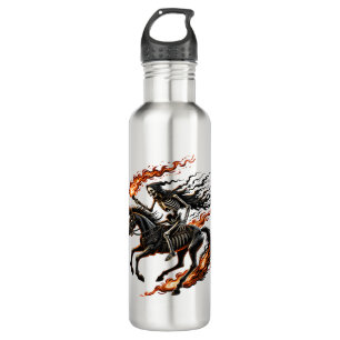 Skeleton Horseman Riding Flaming Horse Stainless Steel Water Bottle