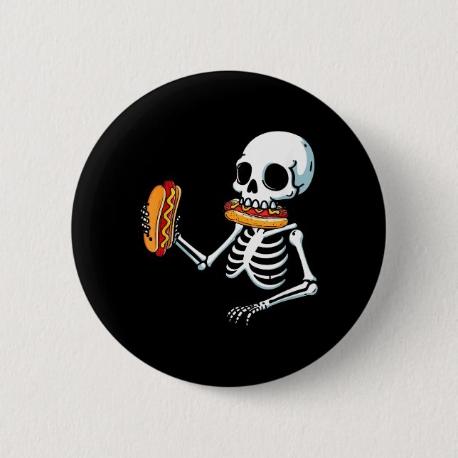 Skeleton Hot Dog Halloween Button (Front)