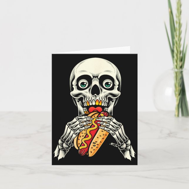 Skeleton Hot Dog Halloween Card (Front)