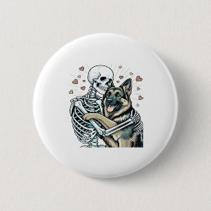 Skeleton Hugging a German Shepherd � Unique Gothic Button