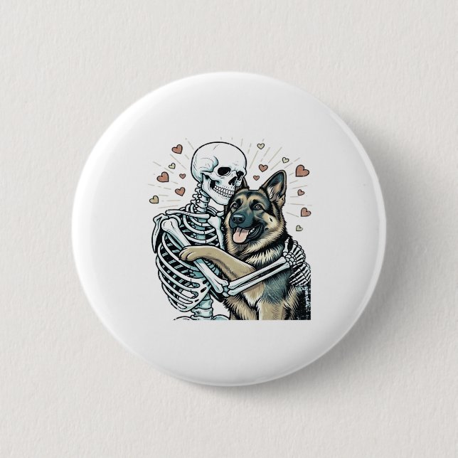 Skeleton Hugging a German Shepherd � Unique Gothic Button (Front)