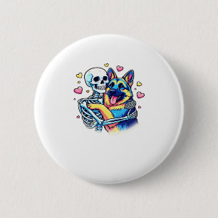 Skeleton Hugging a German Shepherd � Unique Gothic Button