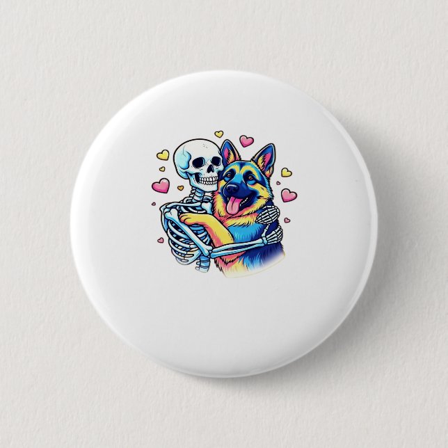 Skeleton Hugging a German Shepherd � Unique Gothic Button (Front)