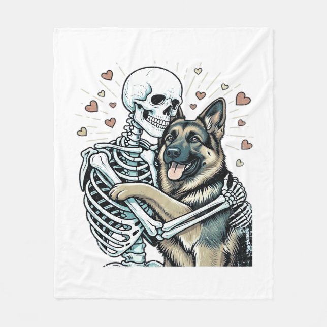 Skeleton Hugging a German Shepherd � Unique Gothic Fleece Blanket (Front)